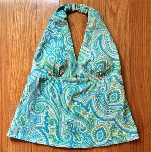 Lauren Ralph Lauren Blue/Green Halter Tankini Top (Size 10)